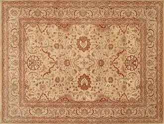 Photo Tapis Ziegler Pakistan fait main, motif all-over floral traditionnel sur fond beige/crème